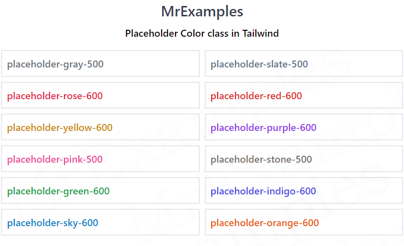 Tailwind Placeholder Colors